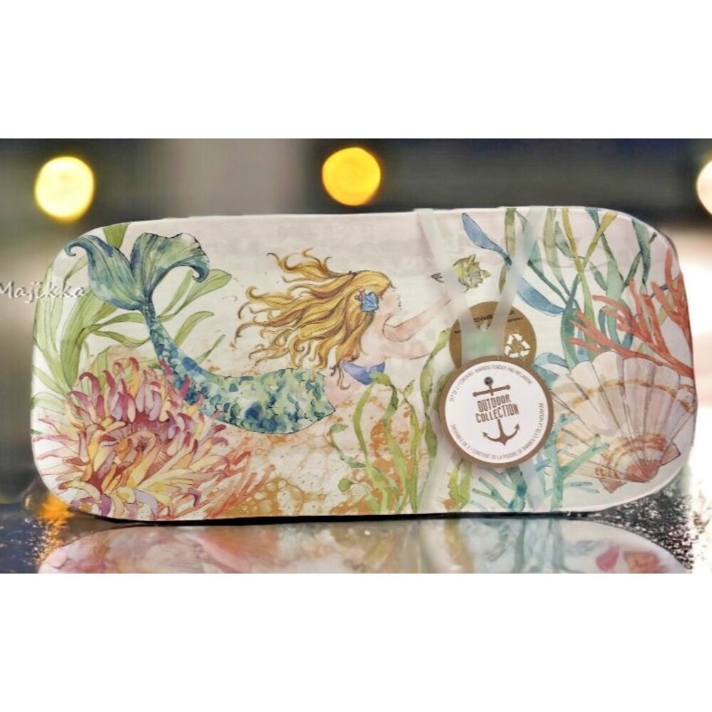 Mermaid Ocean Platter Tray Set of 2 Folklore Melamine App Sandwich Snack Beach